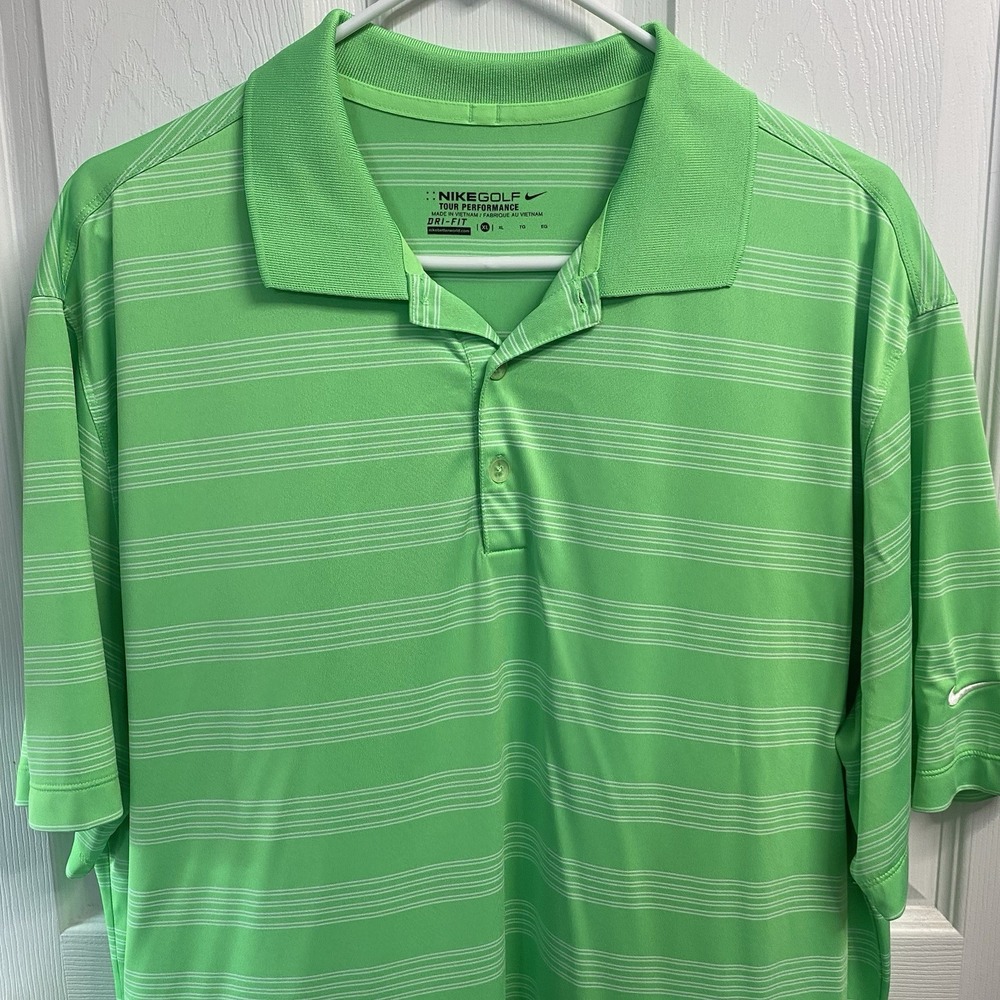 Nike Golf Tour Performance Fri-fit Polo Men's XL Green&White Striped Shirt EUC